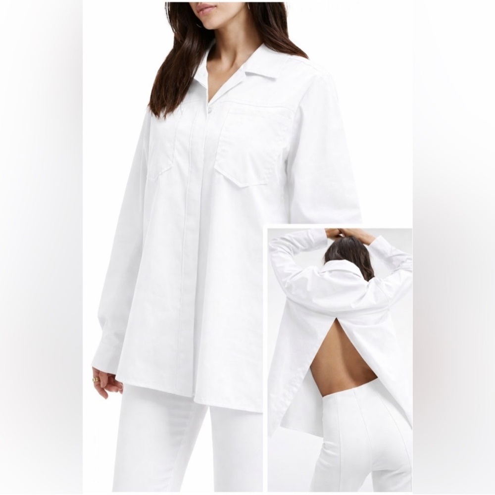 Good American Size 4 (XL) White Oversized Open-Back Button Down Shirt